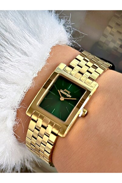 Slazenger Steel Band Square Dial 5 Atm Water Resistant Gold Color Women Wristwatch 2505