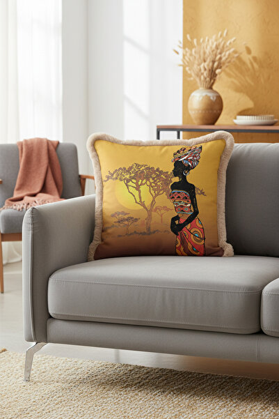 Evimde Bambaşka Husă de pernă cu franjuri de inspirație africană - Husă de pe...