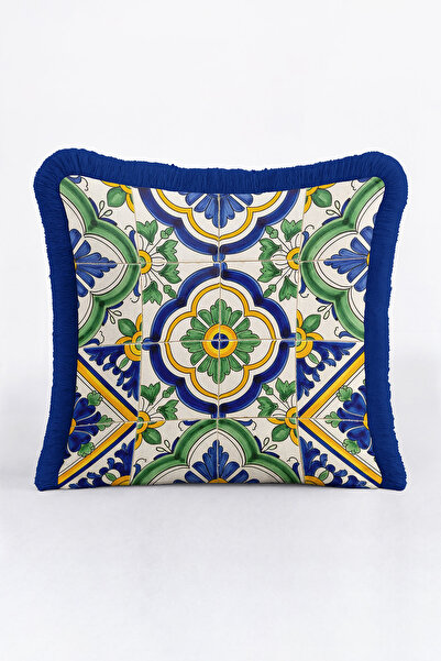 Evimde Bambaşka Μαξιλαροθήκη με κρόσσια μεσογειακής κομψότητας - Ρετρό μπλε π...