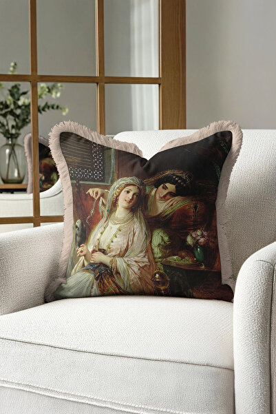 Evimde Bambaşka غطاء وسادة مزين بالشراشيب مستوحى من القصر - غطاء وسادة عثماني...