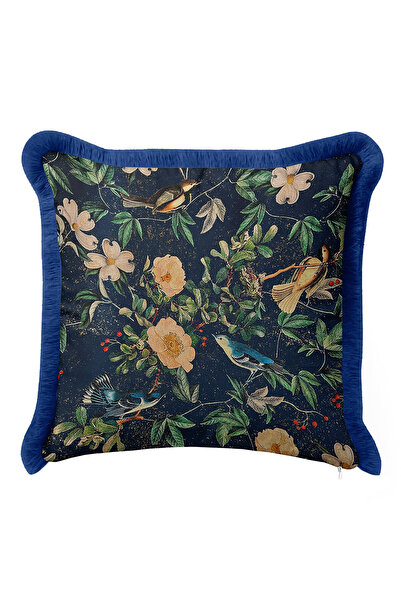 Evimde Bambaşka غطاء وسادة فاخر بتصميم زهور الطيور مع شراشيب - غطاء وسادة بتص...