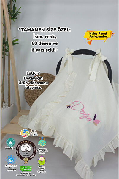 gros shop Müslin Yeni Doğan 4Katlı Organik %100Pamuk Kişiye Özgü Nakışlı Hast...