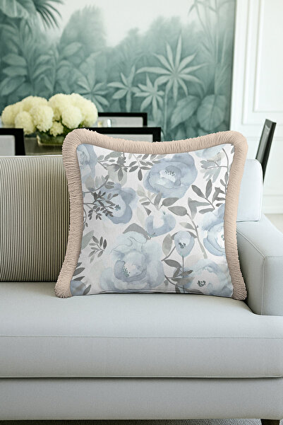 Evimde Bambaşka Husă de pernă modernă cu franjuri cu motiv floral - Husă de p...