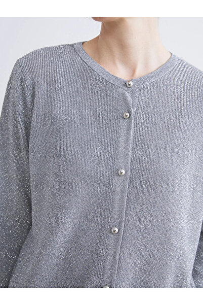 LC Waikiki Γυναικεία πλεκτή ζακέτα LCW GraceGrey με λαιμόκοψη