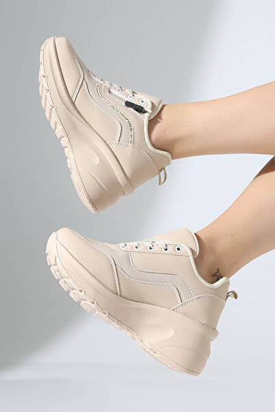 Encool Béžové dámské tenisky pro volný čas Sportovní vysoká podrážka s detaily na zip a barevnými variantami