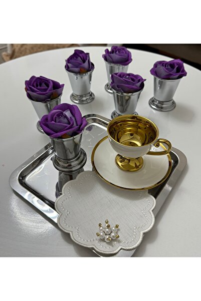 Elzemm store Decorative Silver Plated 6 Pieces Rose Bowl Includes Purple Color Roses