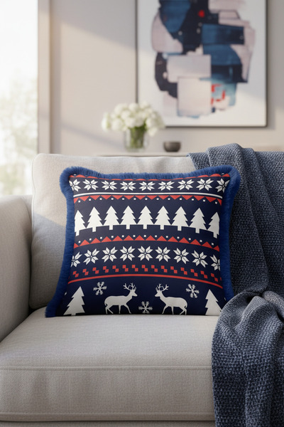 Evimde Bambaşka غطاء وسادة مزين بشراشيب على شكل ثلج نورديك - غطاء وسادة شتوي ...