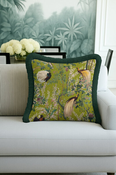 Evimde Bambaşka Husă de pernă cu franjuri cu păsări din junglă tropicală - Hu...