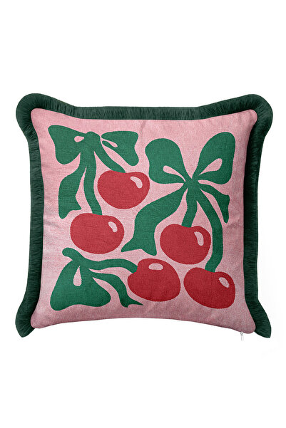 Evimde Bambaşka غطاء وسادة مزين بشراشيب بنمط الكرز العتيق - غطاء وسادة مزين ب...