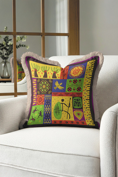 Evimde Bambaşka Husă de pernă cu franjuri inspirată de artă etnică - Husă de ...