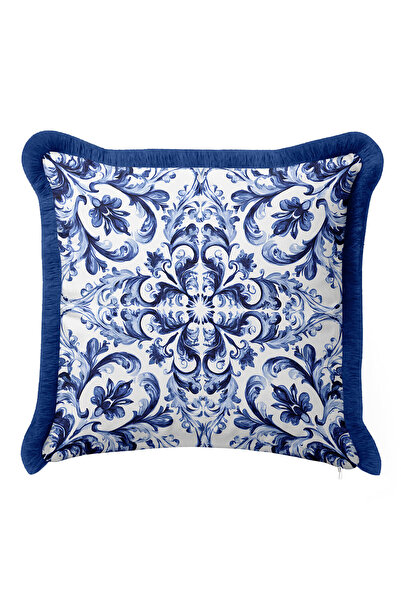 Evimde Bambaşka غطاء وسادة فاخر على الطراز الباروكي - غطاء وسادة كلاسيكي أزرق...
