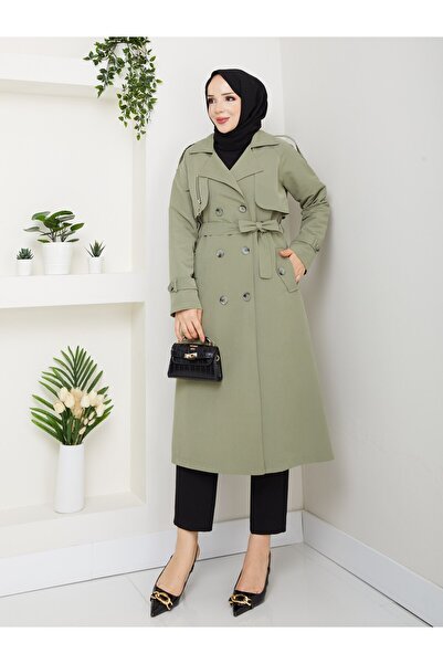 Vibeys Collection Women's Belted and Zipper Detailed Trench Coat