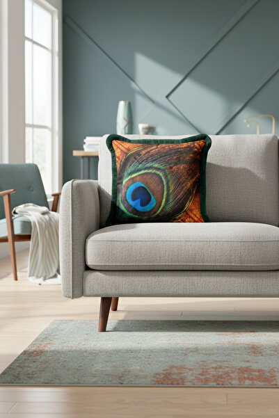 Evimde Bambaşka Husă de pernă cu franjuri cu pene de păun atrăgătoare - Husă ...