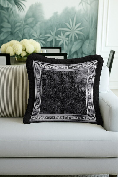 Evimde Bambaşka غطاء وسادة فاخر بتصميم يوناني - غطاء وسادة عصري باللونين الفض...