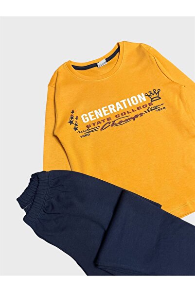 ALİŞ KİDS Erkek Çocuk Pamuklu Sarı Generatıon Yazı Desenli Uzun Kollu Pijama Takımı