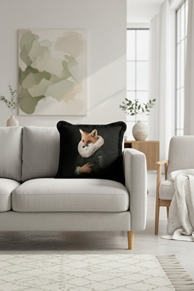 Evimde Bambaşka غطاء وسادة فاخر بتصميم فني باروكي - غطاء وسادة مزين بشراشيب باللون الأخضر الداكن من Noble Fox