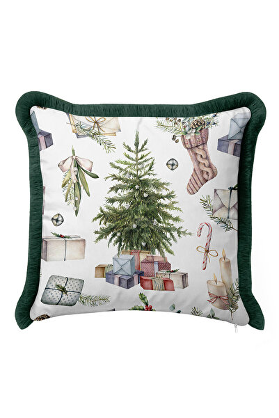 Evimde Bambaşka غطاء وسادة مزين بشراشيب لهدايا شجرة عيد الميلاد - غطاء وسادة ...