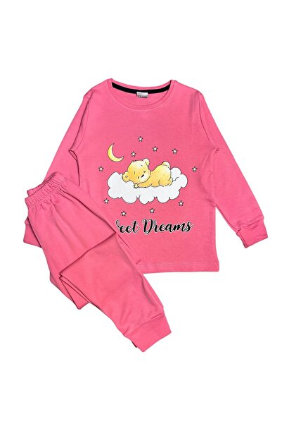ALİŞ KİDS Girls' Cotton Pink Cloud Moon Star Pattern Long Sleeve Pajama Set