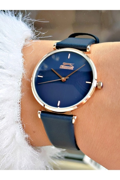 Slazenger Leather Cord 3 Atm Water Resistant Navy Blue Color Women Wristwatch 2017