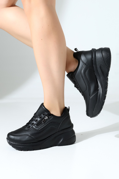 Encool Černé dámské tenisky pro volný čas se sportovním vysokým podpatkem a detaily na zip s možností výběru barev