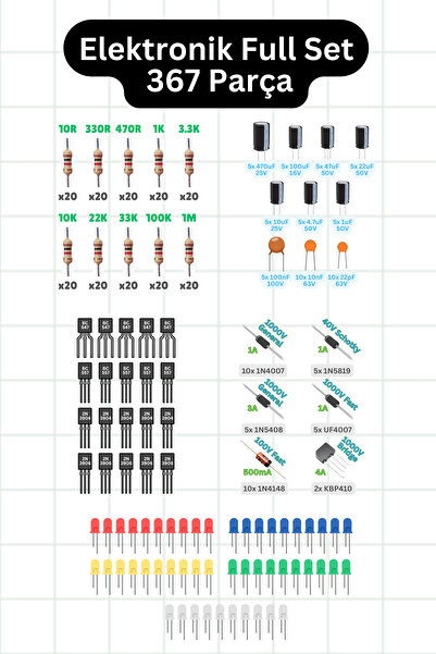 Scordion Elektronik Full Set - 367 Parça - Direnç, Kondansatör, Transistör, Diyot ve LED Seti