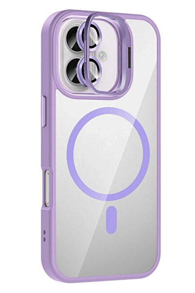 Fuchsia Apple iPhone 16 Plus Remim Lensli Magsafe Standlı Kapak - Lila