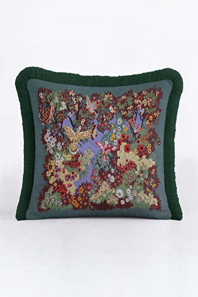 Evimde Bambaşka غطاء وسادة فاخر من باروك بيرد جاردن - غطاء وسادة مزين بشراشيب...