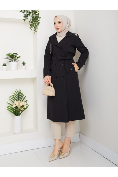 Vibeys Collection Women's Belted and Zipper Detailed Trench Coat
