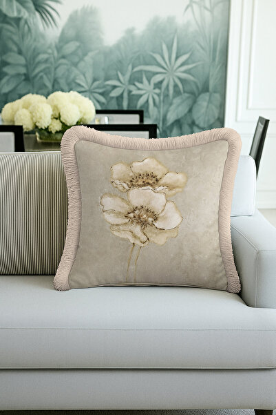 Evimde Bambaşka Husă de pernă cu franjuri de lux cu motiv floral rafinat - Hu...