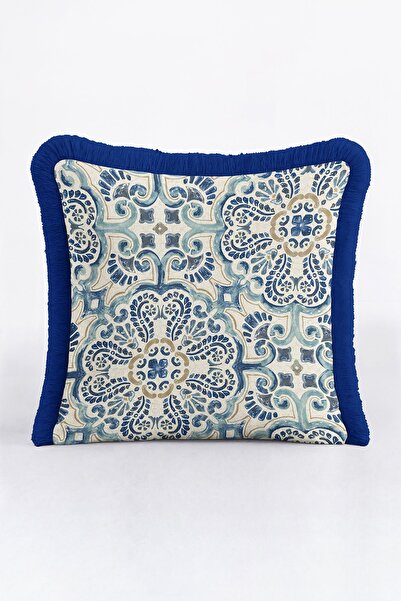 Evimde Bambaşka غطاء وسادة فاخر بتصميم عتيق مع شراشيب - غطاء وسادة بنمط البحر...