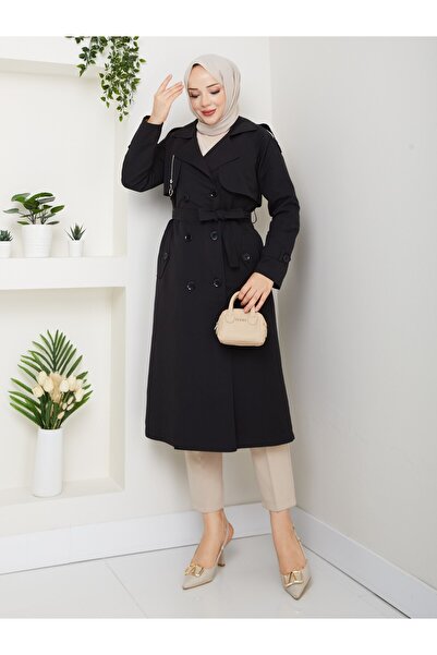 Vibeys Collection Women's Belted and Zipper Detailed Trench Coat