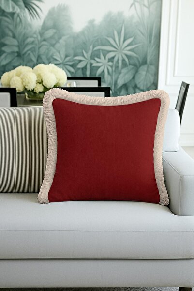 Evimde Bambaşka غطاء وسادة أنيق باللون العنابي - غطاء وسادة فاخر باللون البيج...