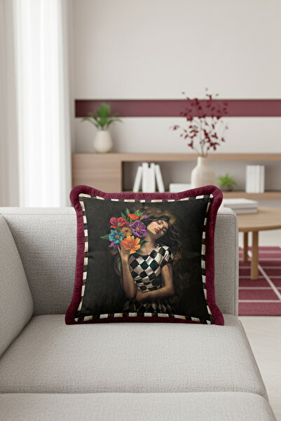 Evimde Bambaşka غطاء وسادة فني مزين بالشراشيب - غطاء وسادة فاخر باللون الأسود...