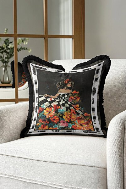 Evimde Bambaşka غطاء وسادة مزين بالزهور بتصميم فني عتيق - غطاء وسادة بوهيمي أ...