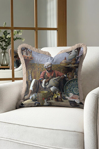 Evimde Bambaşka Husă de pernă cu franjuri de lux Art Authentic - Husă de pern...