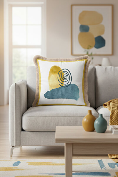 Evimde Bambaşka Μοντέρνα τέχνη Χρυσή Μαξιλαροθήκη με Φράντζα-Αφηρημένη Μποέμι...