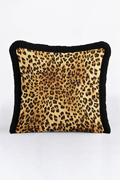 Evimde Bambaşka غطاء وسادة مزين بنمط الفهد - غطاء وسادة بوهيمي أسود ذهبي مزين...