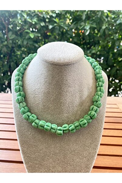 wanwa aksesuar قلادة من الزجاج الأخضر النعناعي