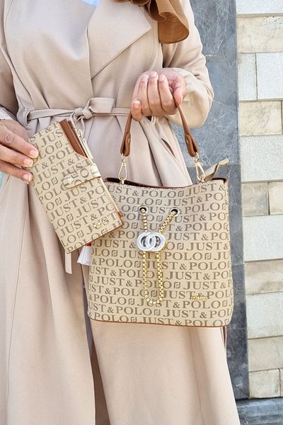 Just Polo Women's Sand Color Bag Wallet Combination