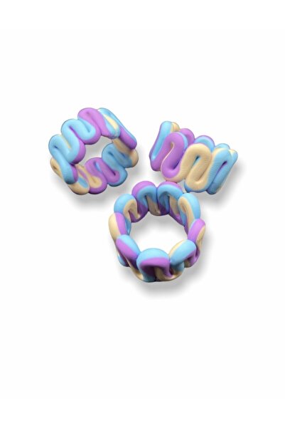 Hedef Bijuteri خاتم بوليمر كلاي بنفسجي-أزرق-كريمي مخطط متموج مصنوع يدويًا، خا...