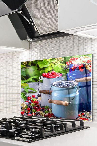 Olinpa 76X49,5 cm Red Fruits - Glass Stove and Countertop Back Protector
