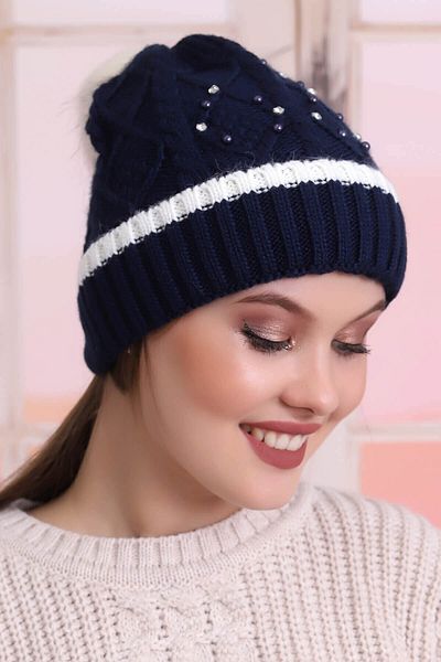 Deafox Γυναικείος μπερές Navy Blue Folded Stoned