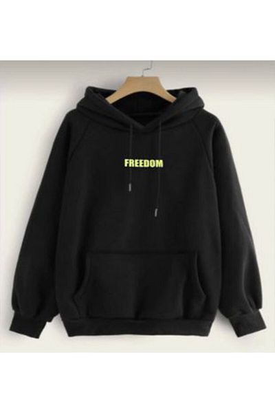 AFROGİYİM Унисекс черен суитшърт с качулка и принт Freedom