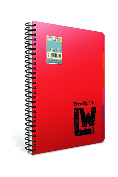 Gıpta Lw S-type A4 150 Sheets 4+1 Plastic Cover Spiral Compartment Notebook Red (2025)