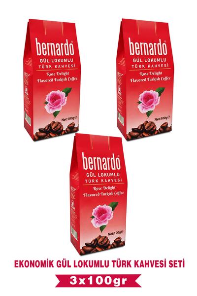 Bernardo 3lü Gül Lokumlu Türk Kahvesi Ekonomik Set 100grx3