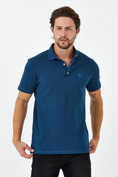 ENQUE Tricou de bază pentru bărbați, cu gât polo, uni, confort, albastru petrol