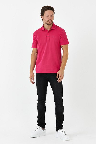 ENQUE Ανδρικό μπλουζάκι Basic Polo Neck Plain Comfort Pink
