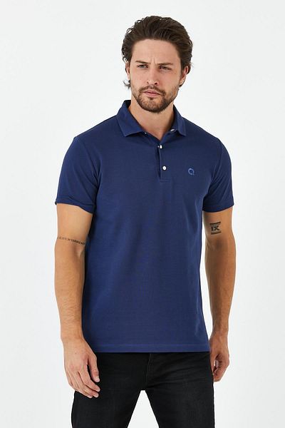 ENQUE Tricou albastru de bază cu gât polo pentru bărbați