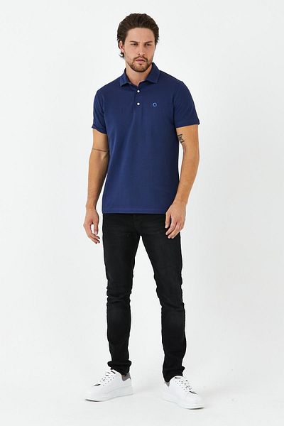 ENQUE Tricou albastru de bază cu gât polo pentru bărbați