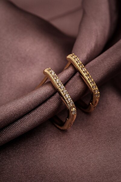 Batı Accessories Beyaz Taşlı Oval Gold Halka Küpe